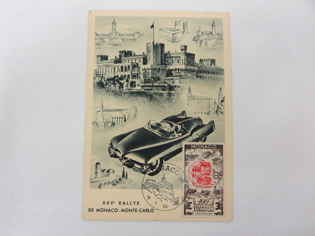 1955 Rallye XXV Monte Carlo Postcard with Stamp Monaco Post Card - Original 