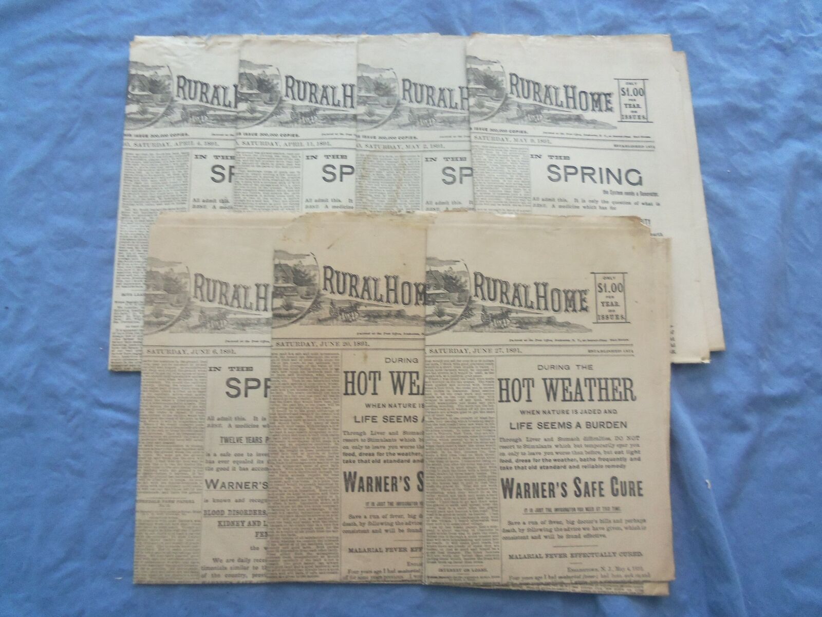 1891 THE AMERICAN RURAL HOME NEWSPAPER - LOT OF 7 - ROCHESTER, NEW YORK - NP 842