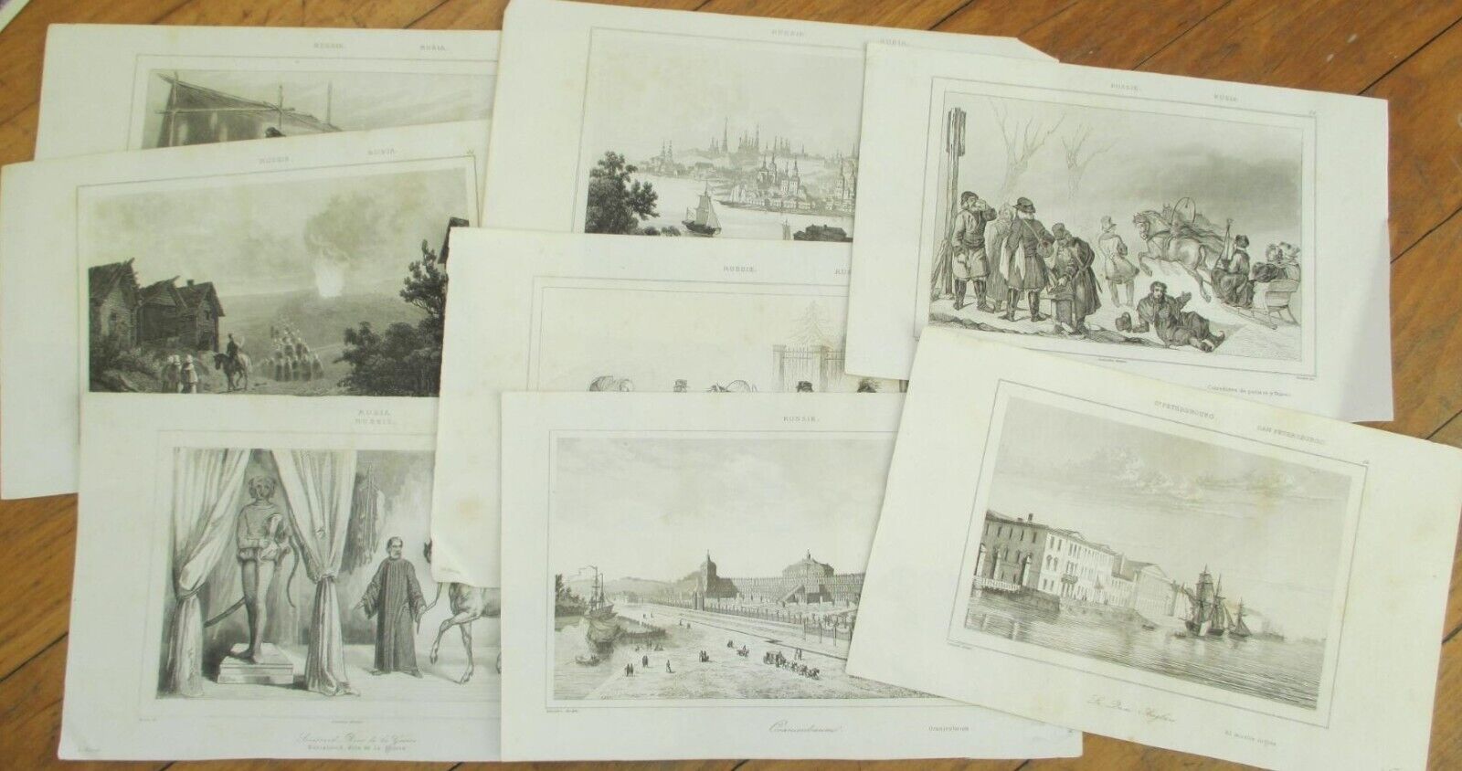 Russia 1850s Engraved Steel Print Group of Eight, Augustin François Lemaître