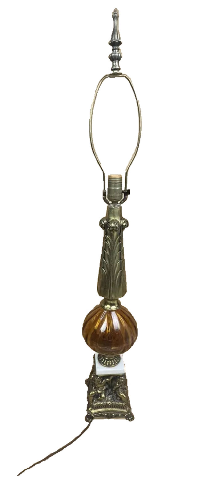 Vintage 1960s Mid-Century Hollywood Regency Style Cherub Brass, Marble Lamp Vase