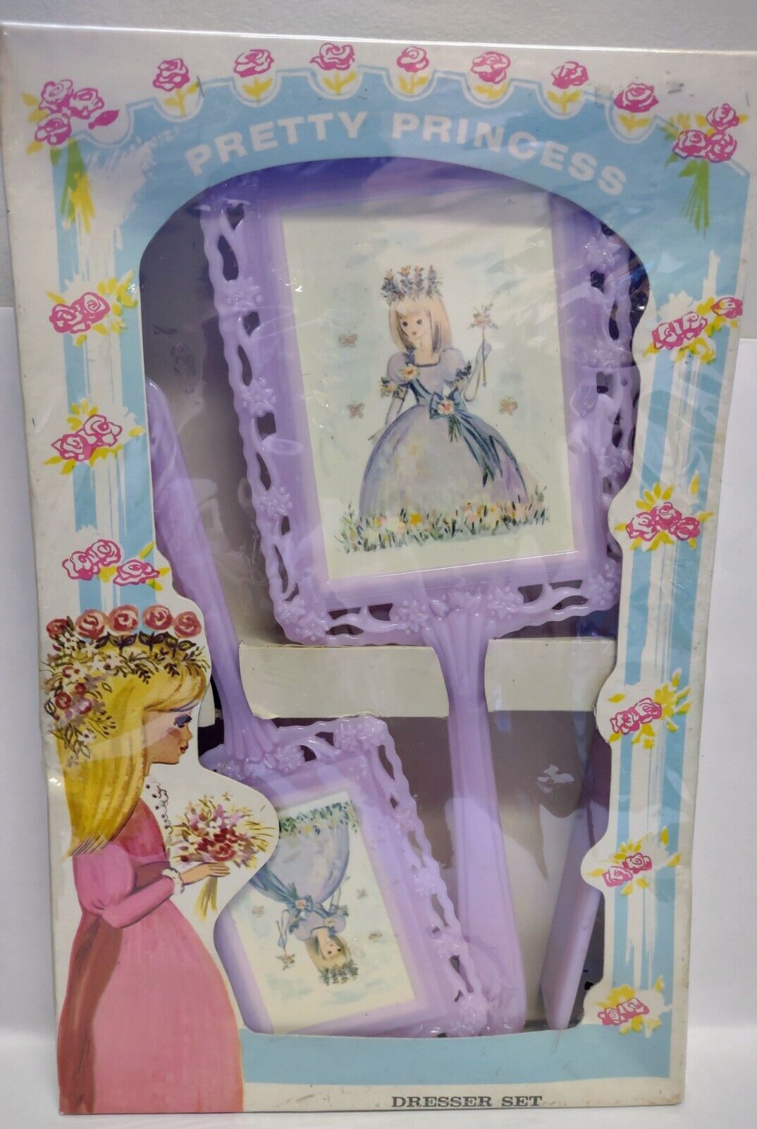 Vtg Pretty Princess Dresser Set~Brush, Comb & Mirror~Standard Pyroxoloid...