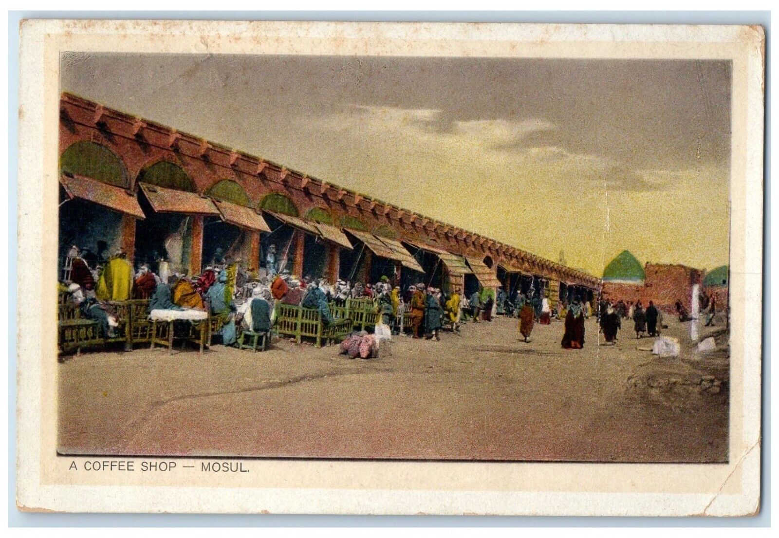 1931 View Of A Coffee Shop Stores Market Mosul Iraq To USA Vintage Postcard
