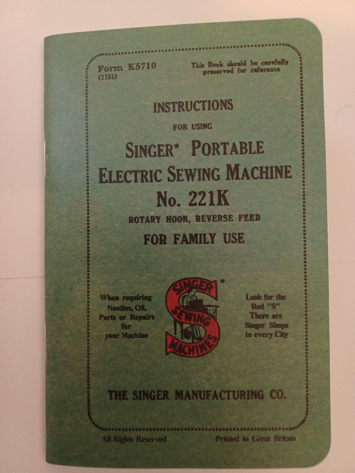 Singer 221K Manual Featherweight 221 Sewing Machine Reproduction (221K)