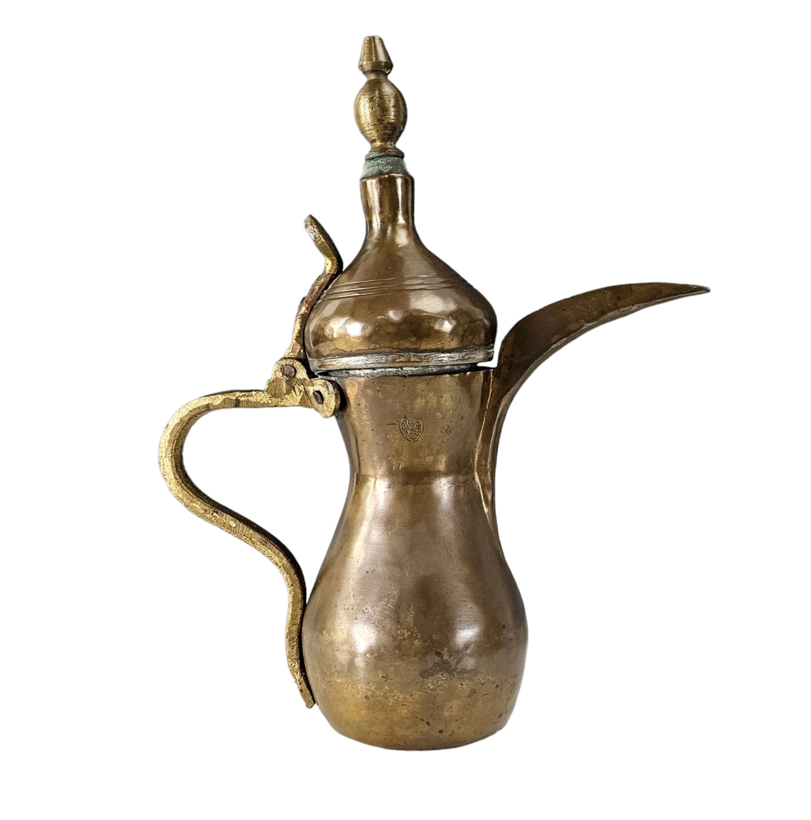 Vintage Mid Eastern Dallah Arabic Coffee Pot Chased Brass Gold 19th Century