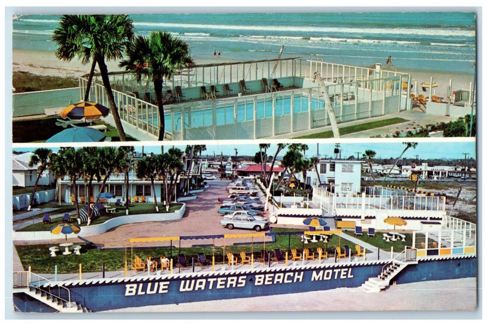 1970 Blue Waters Beach Motel Daytona Beach Florida FL Vintage Postcard