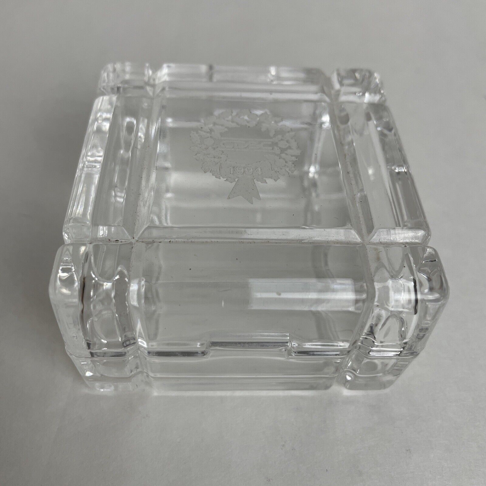 VTG Galway Irish Crystal Trinket Jewelry Box 2.75” Square CDSC In Wreath Etched