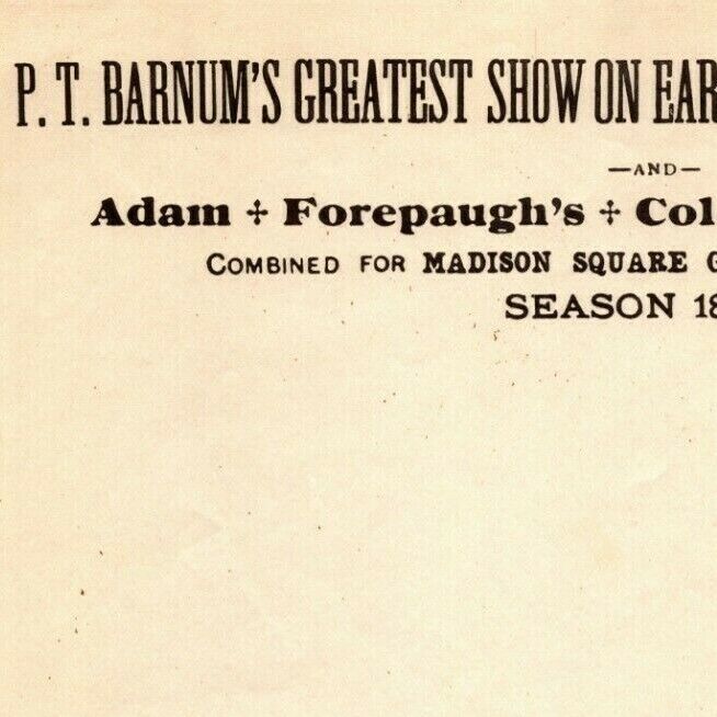 Very Scarce 1887 Barnum Forepaugh Madison Square Garden Circus Letterhead 