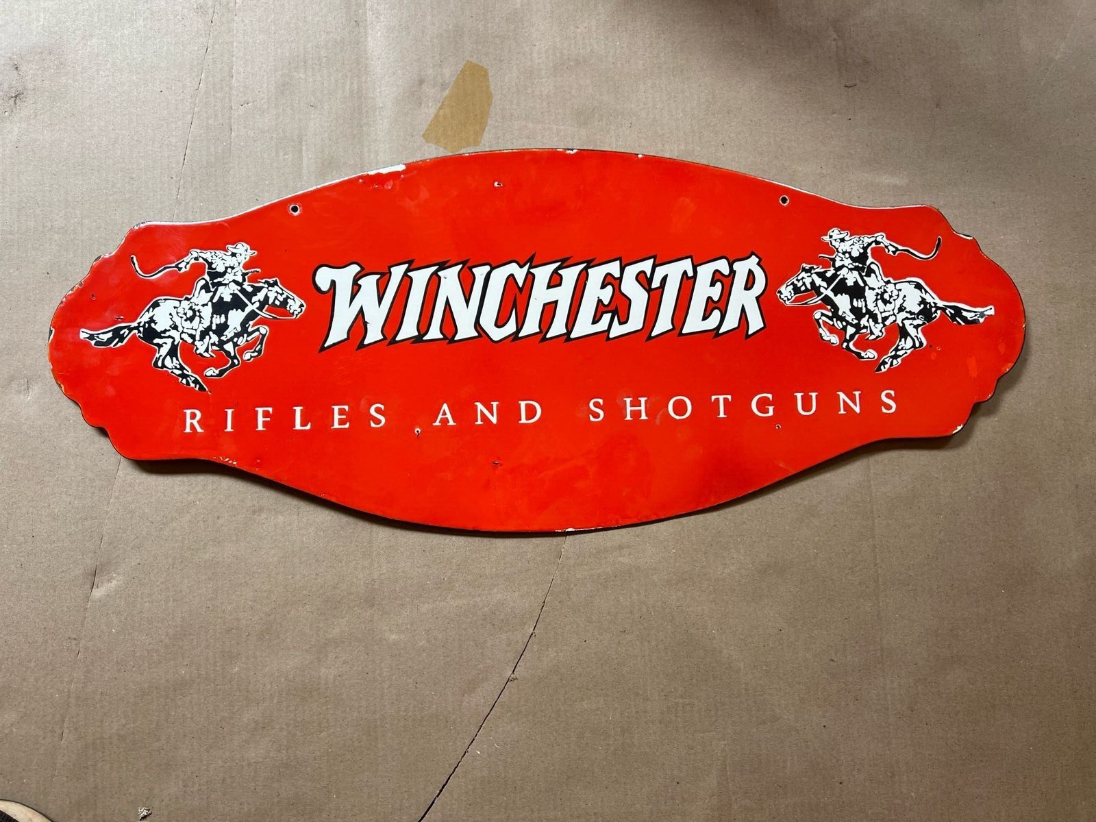 RARE PORCELAIN WINCHESTER ENAMEL SIGN 30X12 INCHES DOUBLE SIDED