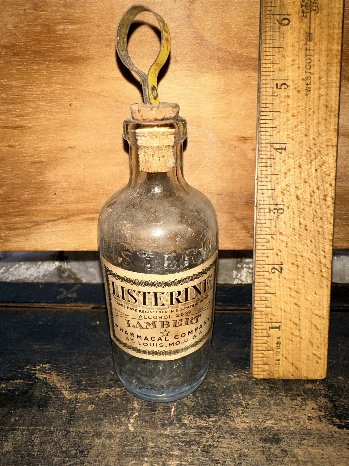 Listerine Lambert Company Glass Bottle w/ Original Cork Stopper Rare