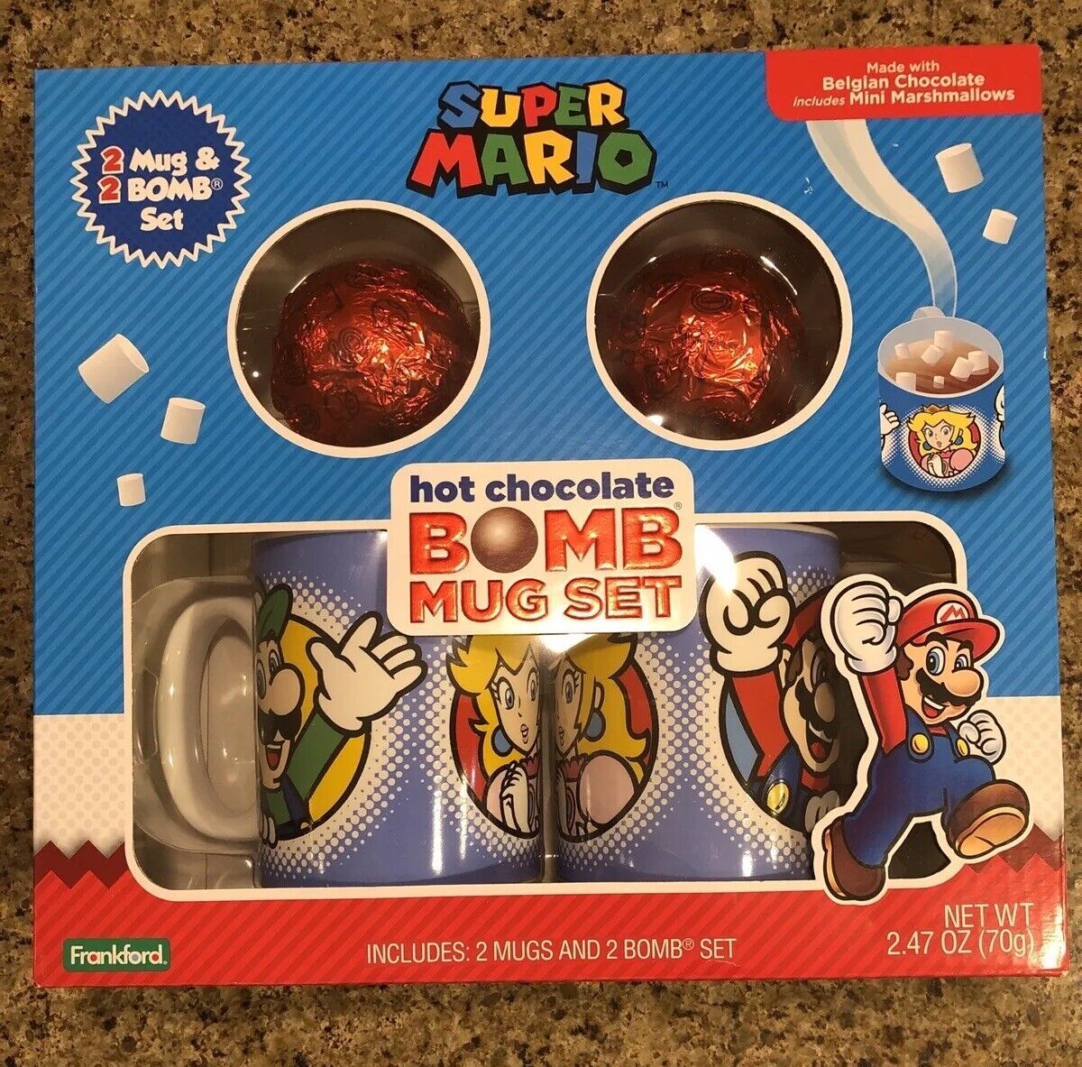 NEW Nintendo Super Mario Mugs, Chocolate Bomb Christmas Mug Mario Luigi Gift Set