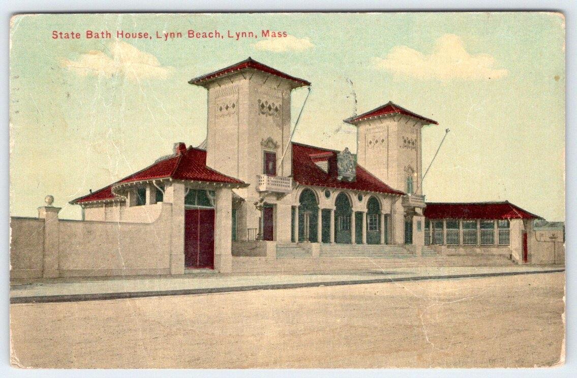 1910 STATE BATH HOUSE*LYNN MASSACHUSETTS*MA*ANTIQUE POSTCARD*CREASED