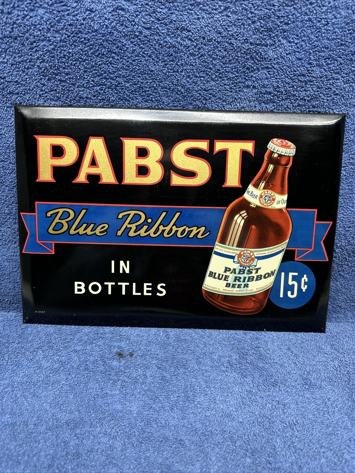 VINTAGE 1940’S PABST BLUE RIBBON TOC TIN OVER CARDBOARD BEER SIGN