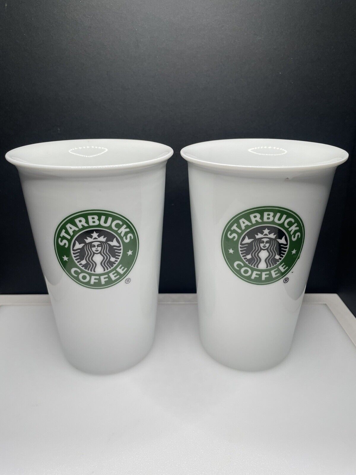 Starbucks 2010 Travel Coffee Cups Mugs. Round Rim 10 oz White Ceramic. No Lids