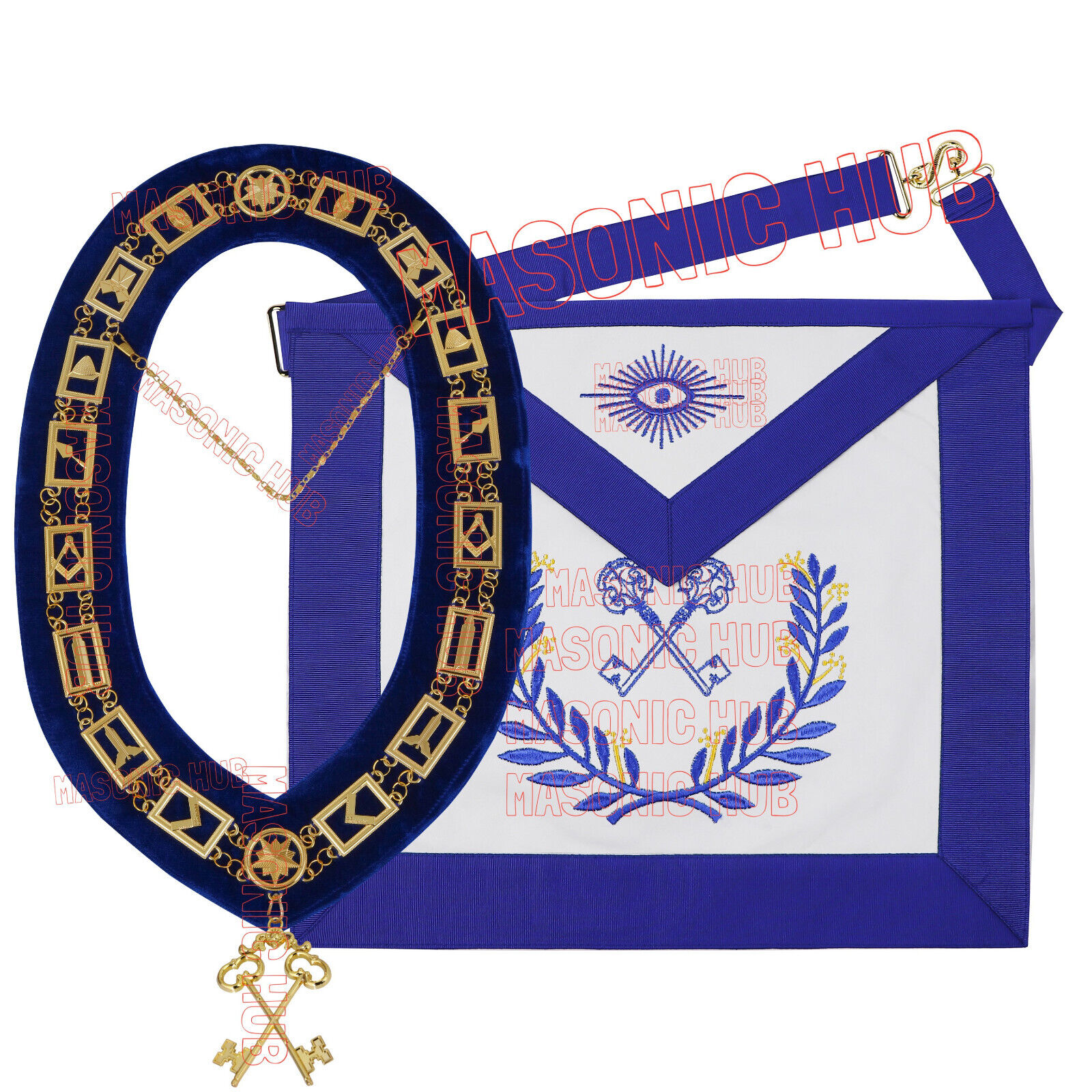 Masonic Regalia Blue Lodge TREASURE Lambskin Aprons & Chain Collars + Jewel