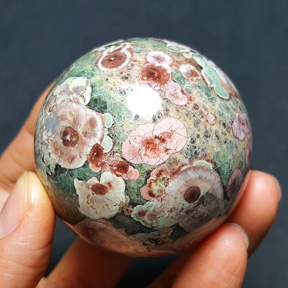 190.9g52MM Natural Polished Green cherry blossom Agate Crystal Ball  31A57