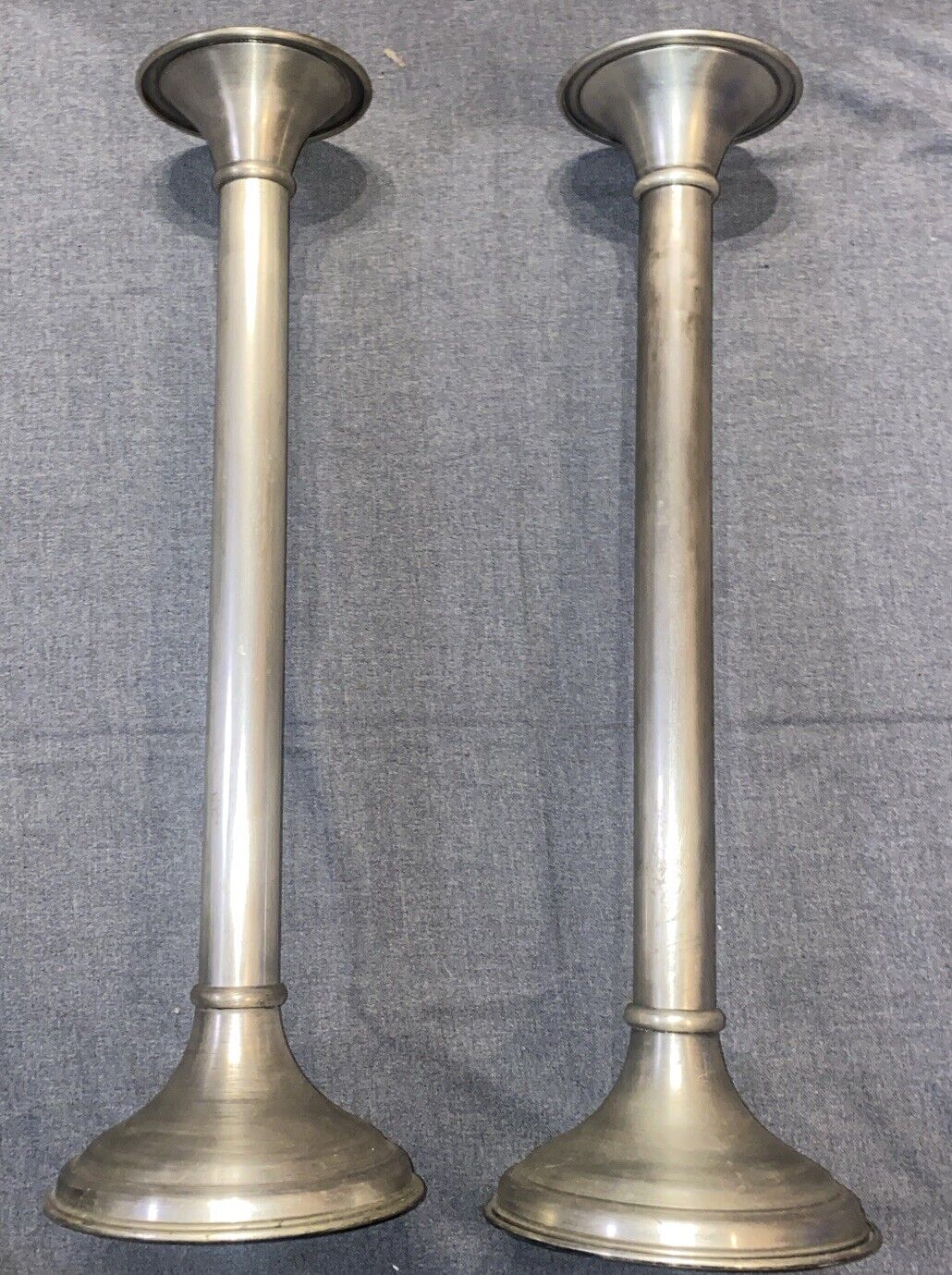 The Bombay Company Large Brushed Silver Tone Candle Holder Pair