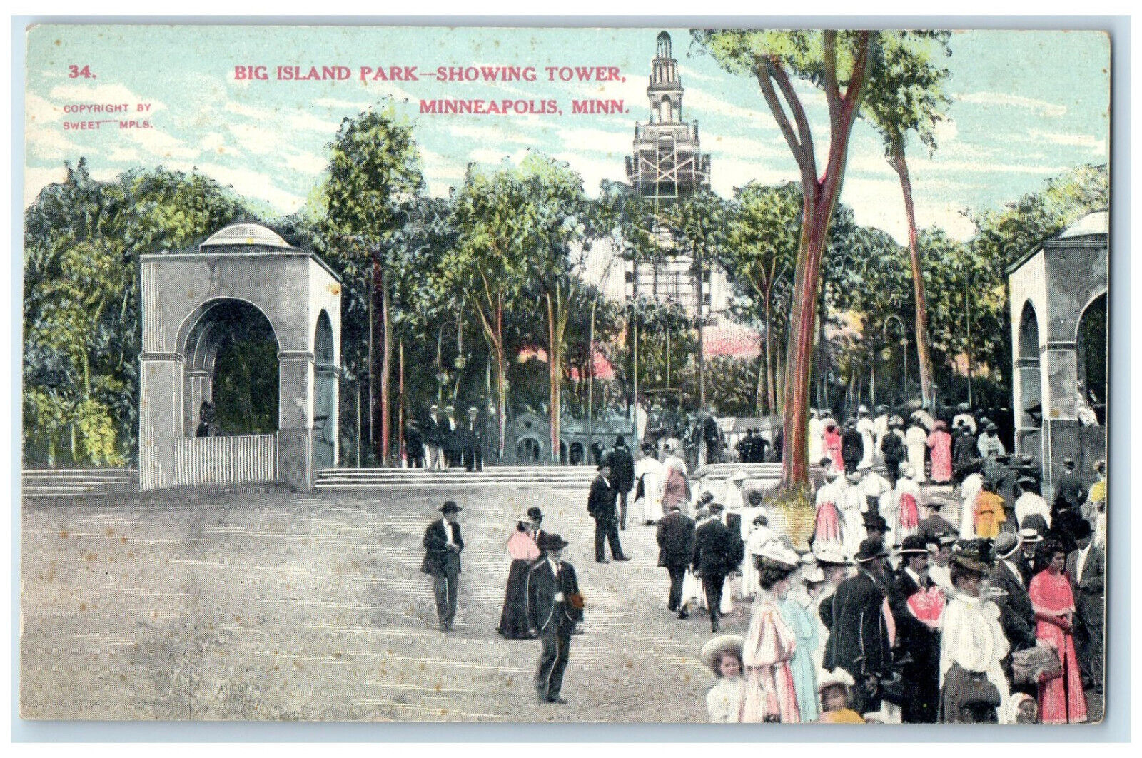 1908 Big Island Park Showing Tower Minneapolis MN Luck Wisconsin WI Postcard