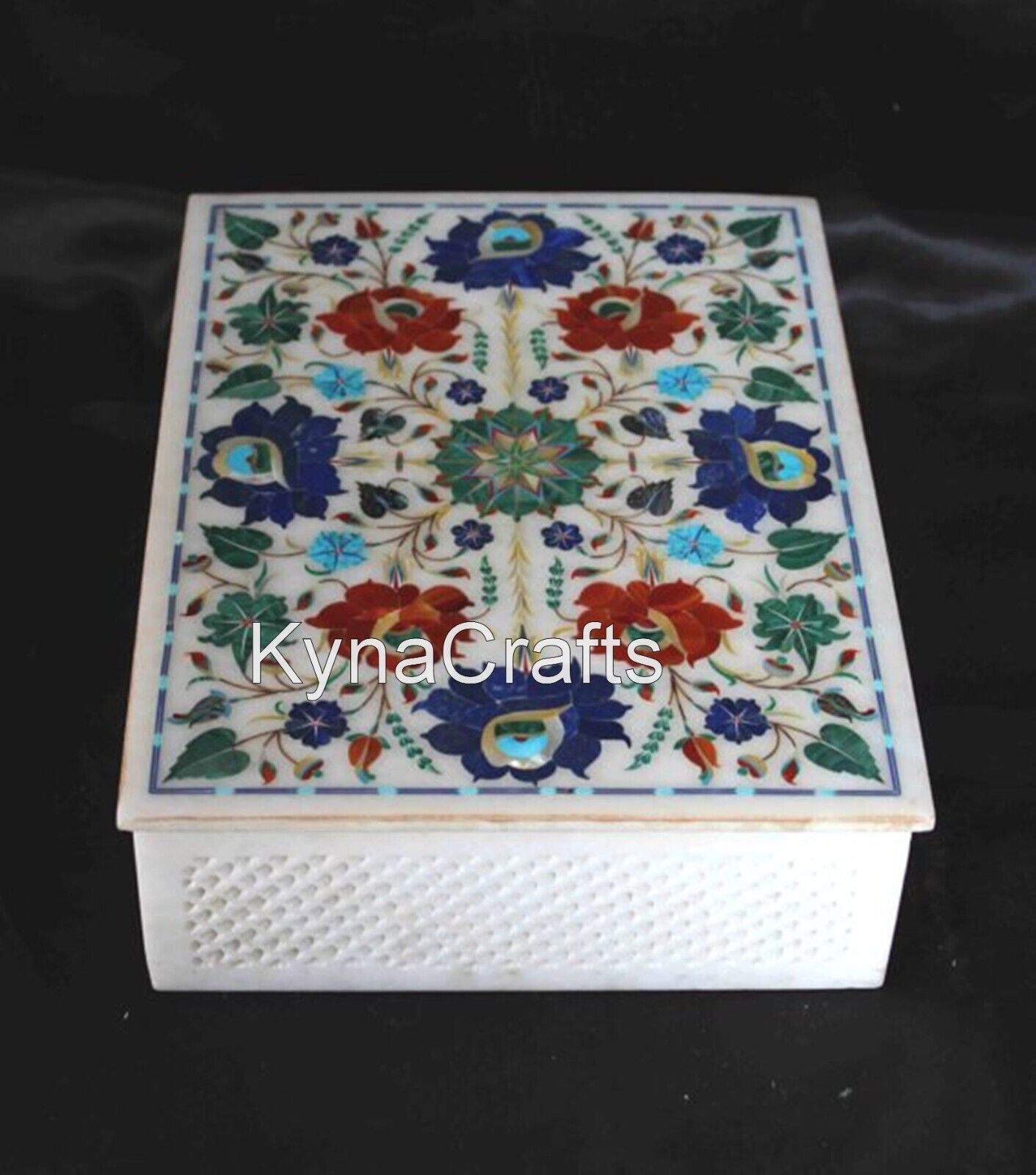 12 x 9 Inches Marble Jewelry Box Semi Precious Stone Inlay Work Stationary Box