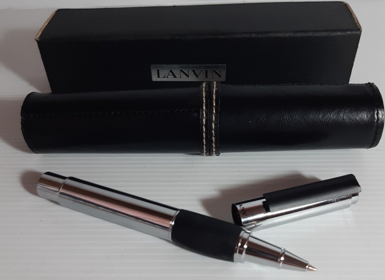 Authentic LANVIN Roller Ball Pen. New In Case.  Metal And Rubber. Free Postage