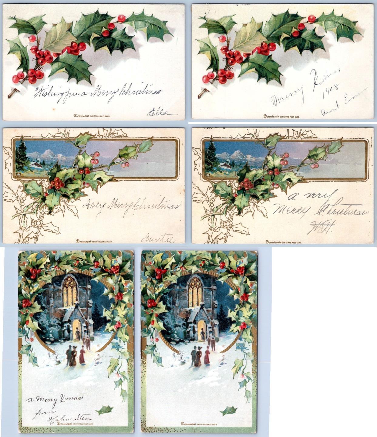 LOT/6 DENNISON CHRISTMAS ANTIQUE POSTCARDS*EARLY 1900\'s*CONDITION VARIES