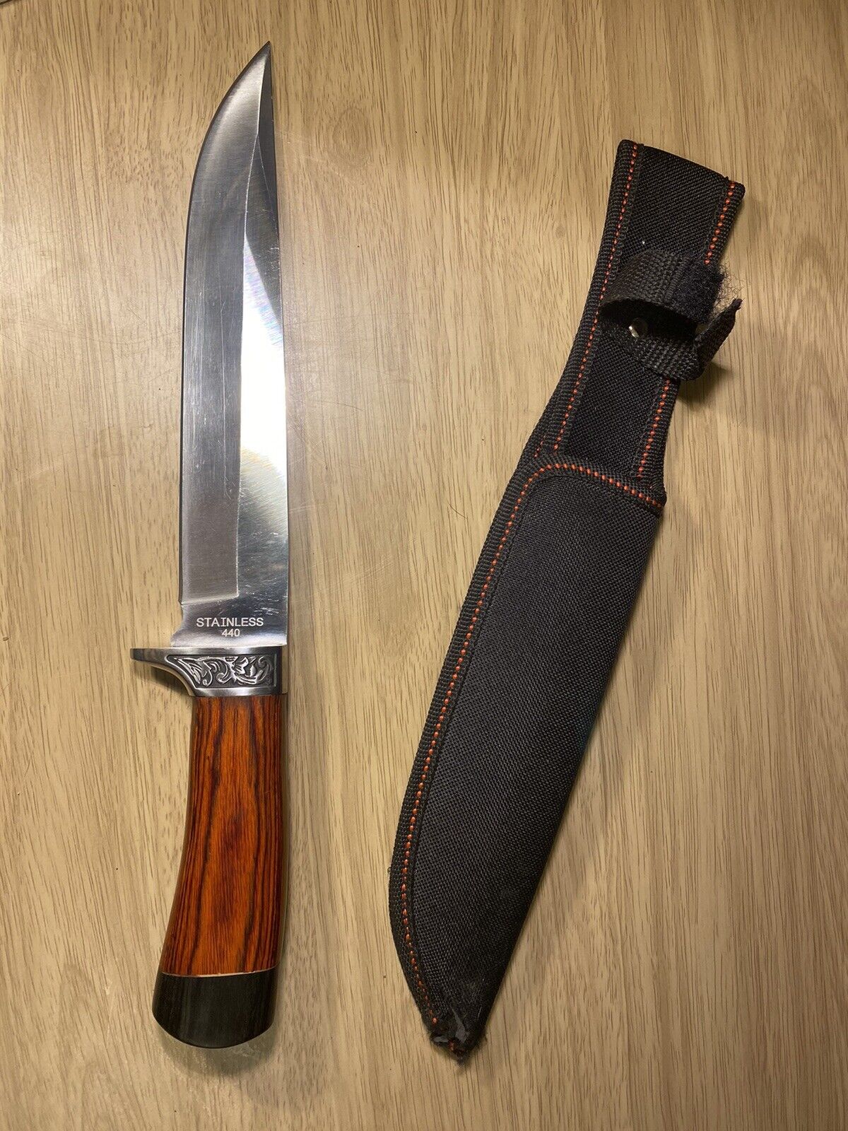 13” Bowie Knife with Wooden Handle And Sheath. Knife Weight Is 10 1/2 Ounces 