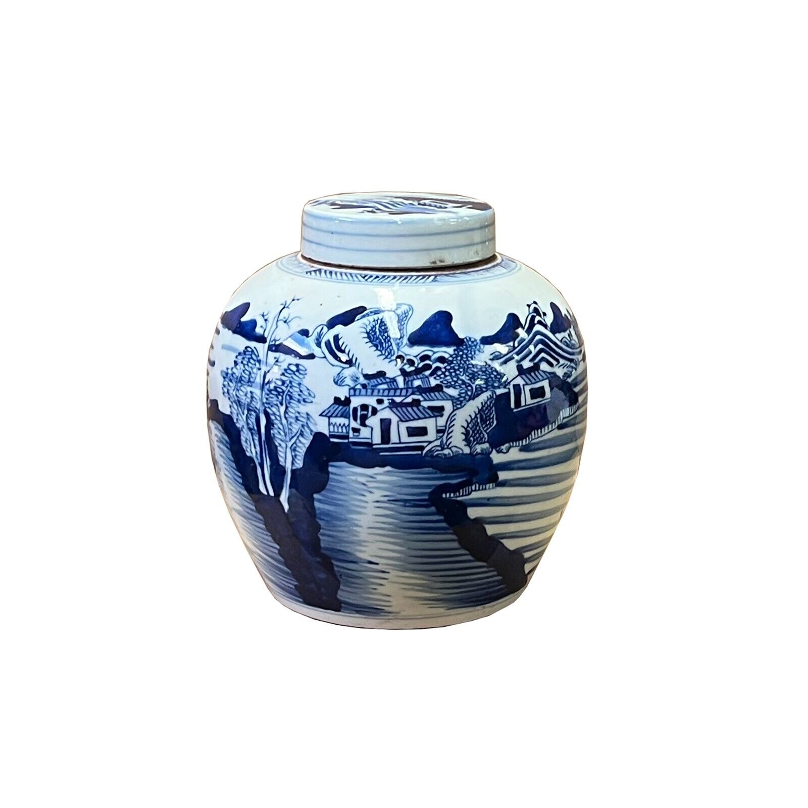 Oriental Hand-paint Scenery Blue White Porcelain Ginger Jar ws2541