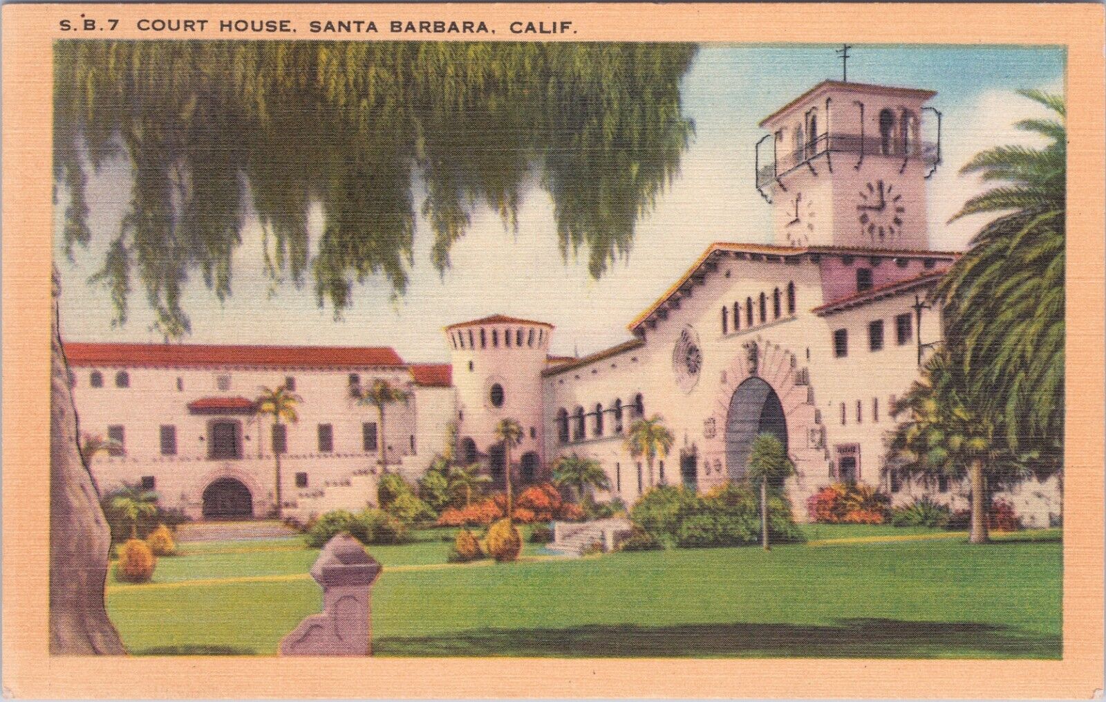 Santa Barbara County Court House CA Spanish Architecture Vtg Postcard CP332