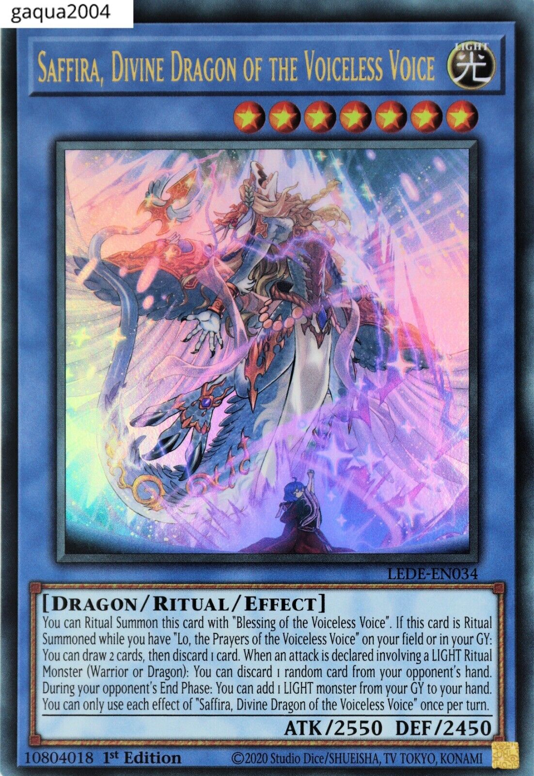 YuGiOh Saffira, Divine Dragon of the Voiceless Voice LEDE-EN034 Ultra Rare 1st