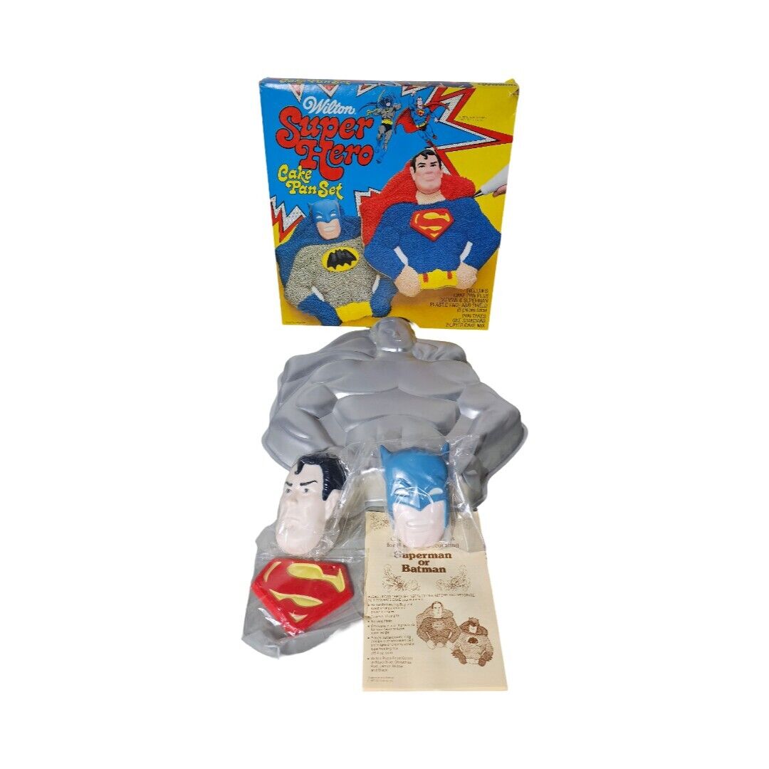 Wilton Super Hero Cake Pan Set Batman Superman 1977 New in Original Box