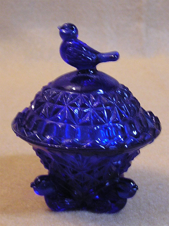Blue Glass Bird Dish - Round