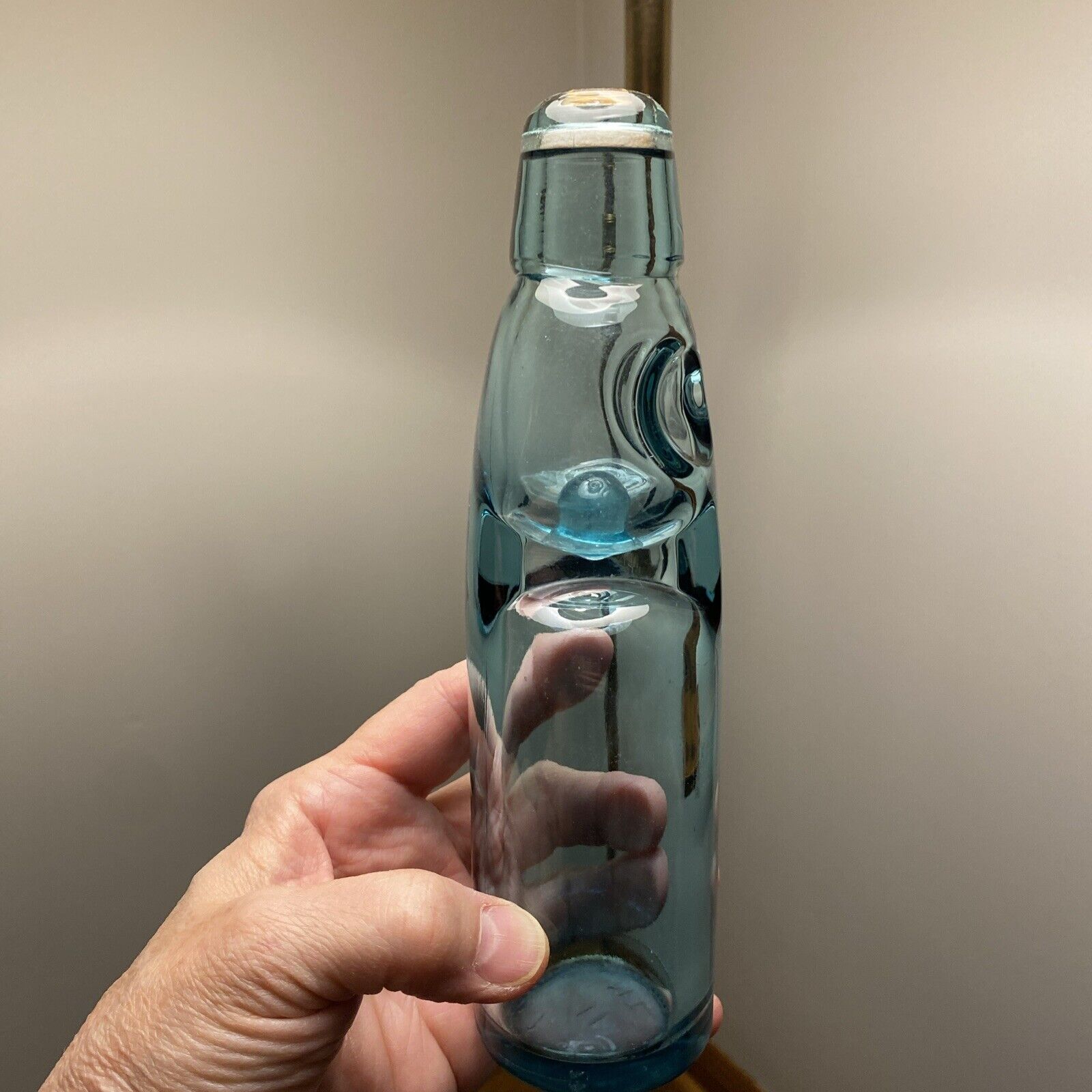 Vintage Aqua Codd Neck Soda Bottle with Marble Stopper