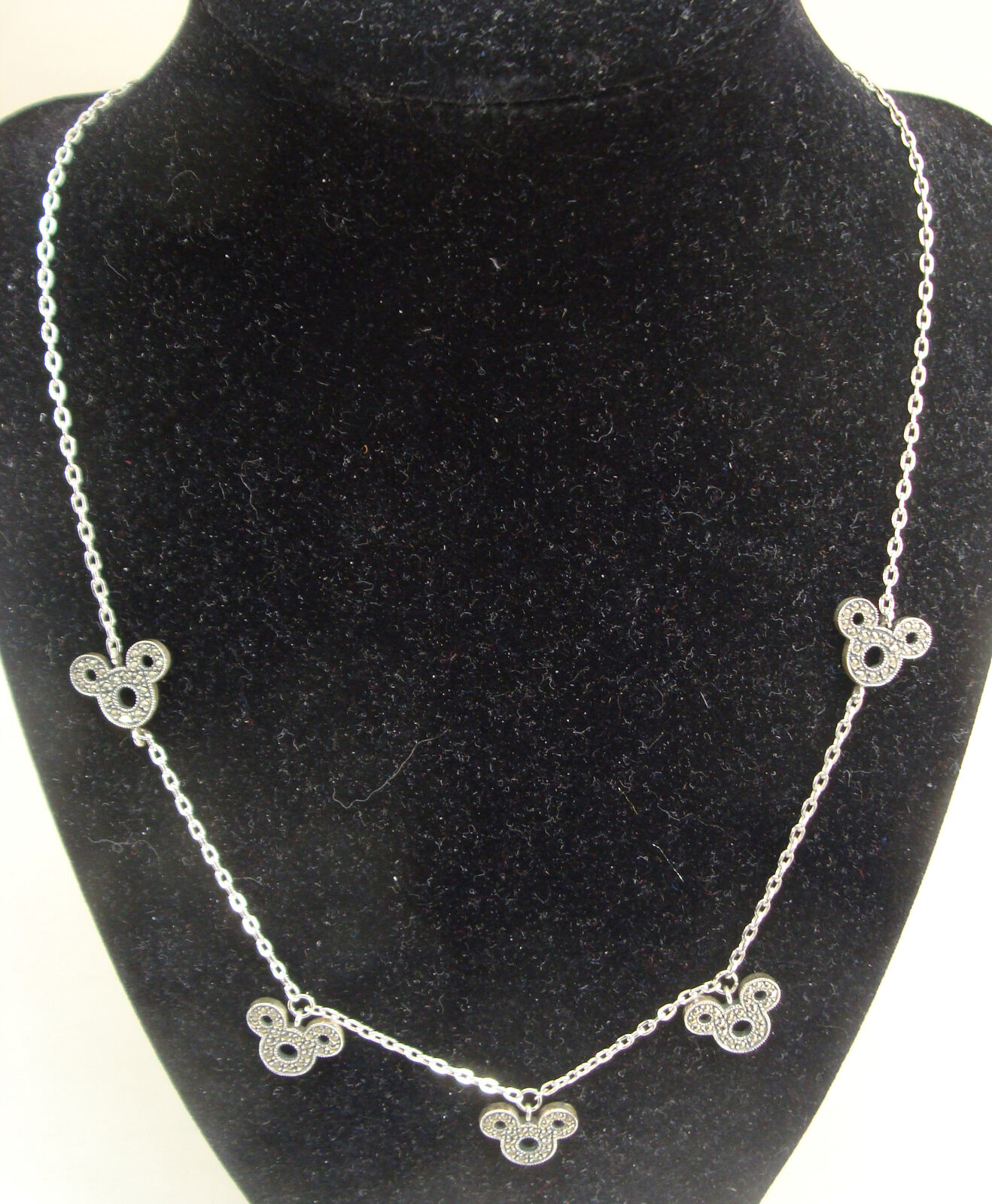 Judith Jack Disney Sterling Silver 925 Mickey Mouse Icon Head Marcasite Necklace