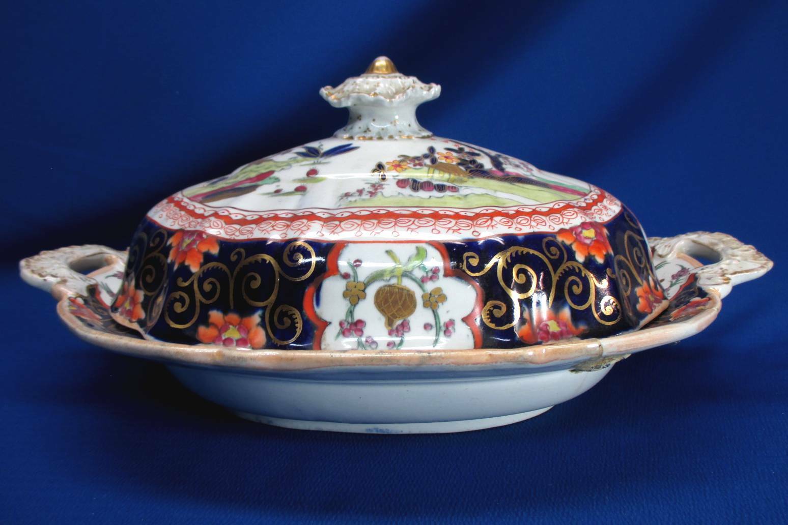 EARLY STAFFORDSHIRE  DUCROZ & MILLIDGE OVAL CHINOISERIE SERVING TUREEN STAPLE 