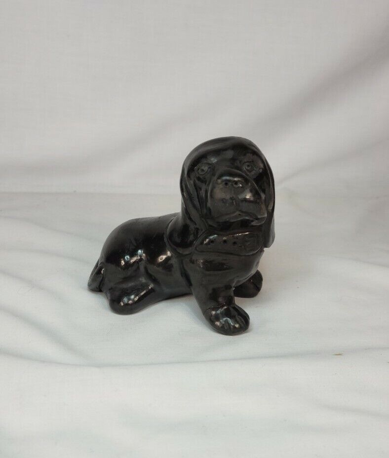 vintage Mexican pottery black basset hound puppy dog hand sculpted