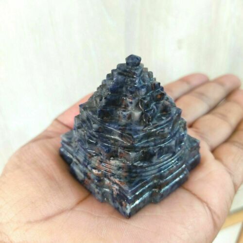 Shree Yantra in Blue Sodalite Stone with Strong Third Eye & Throat Chakra stone