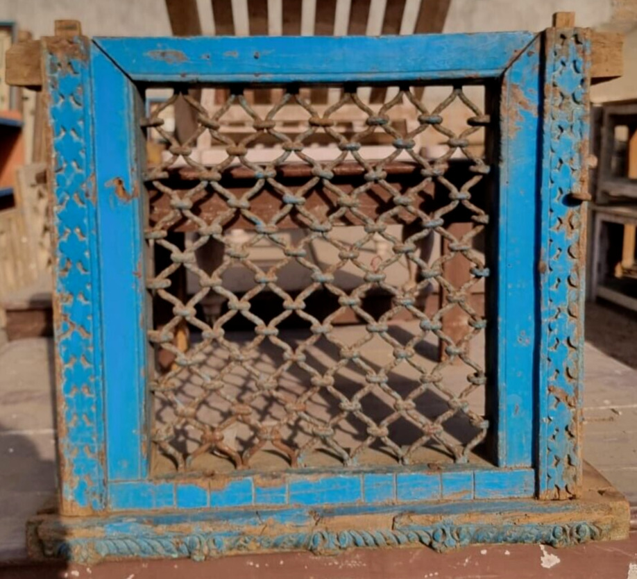 1800's Antique Iron & Wooden Hand Carved Jali Work Mughal Architectural Window