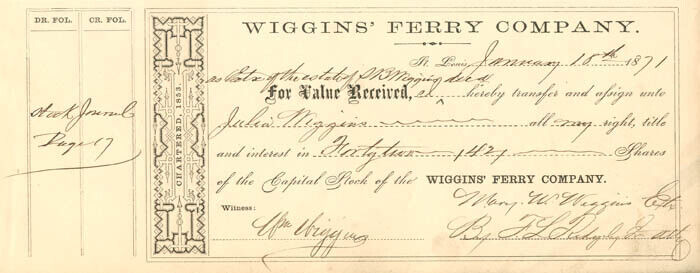 Wiggins\' Ferry Co. - Shipping Transfer Receipt - Shipping Stocks