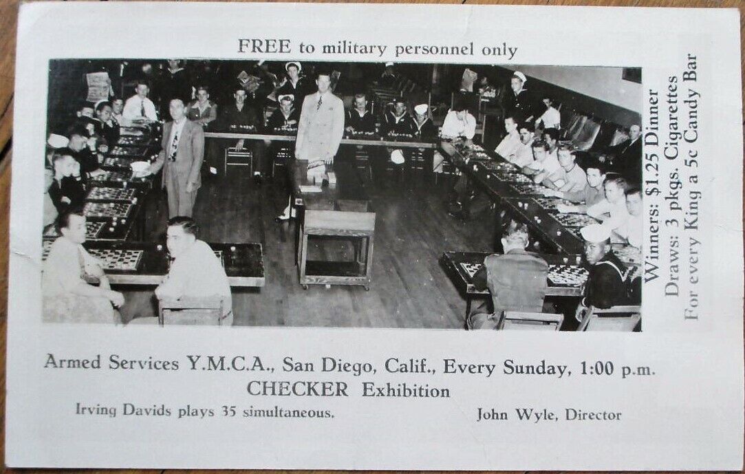 Checker Exhibition, San Diego, CA YMCA 1940s WWII Realphoto Postcard-Advertising