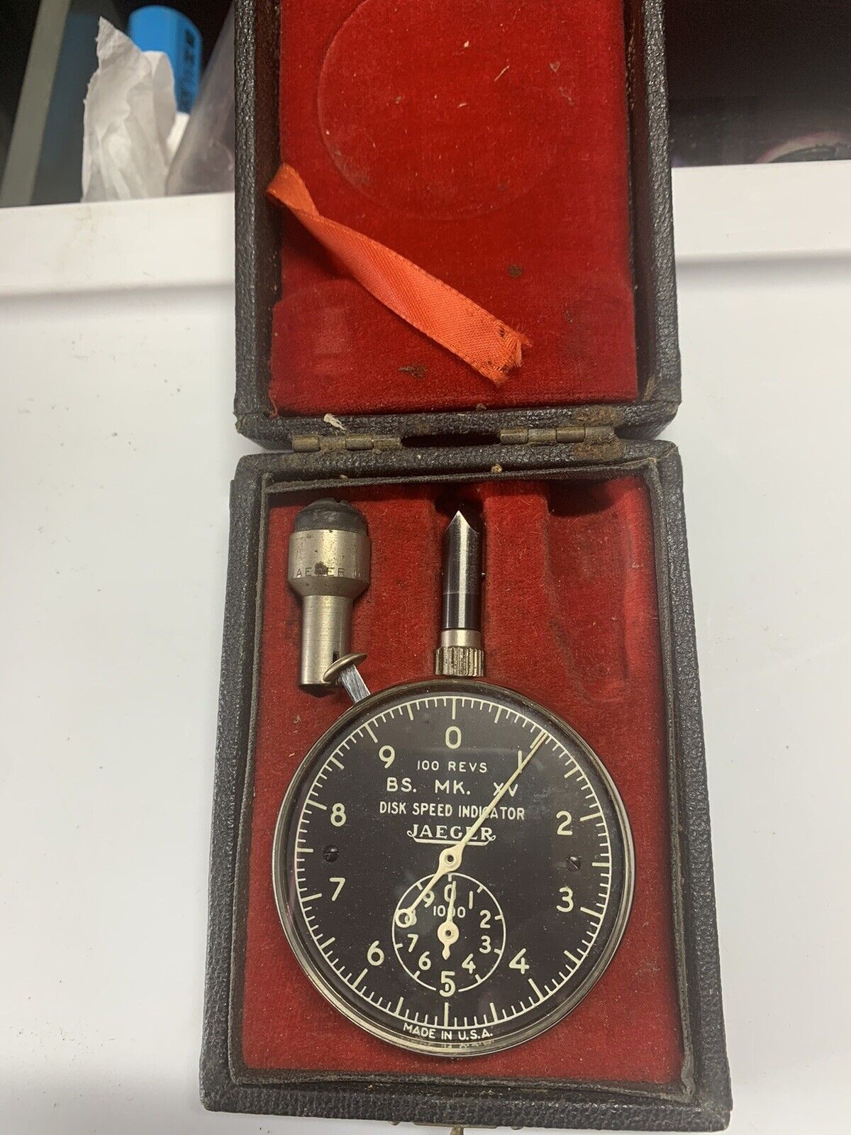 Vintage Jaeger Portable Disk speed indicator, WII, Tachometer W/case