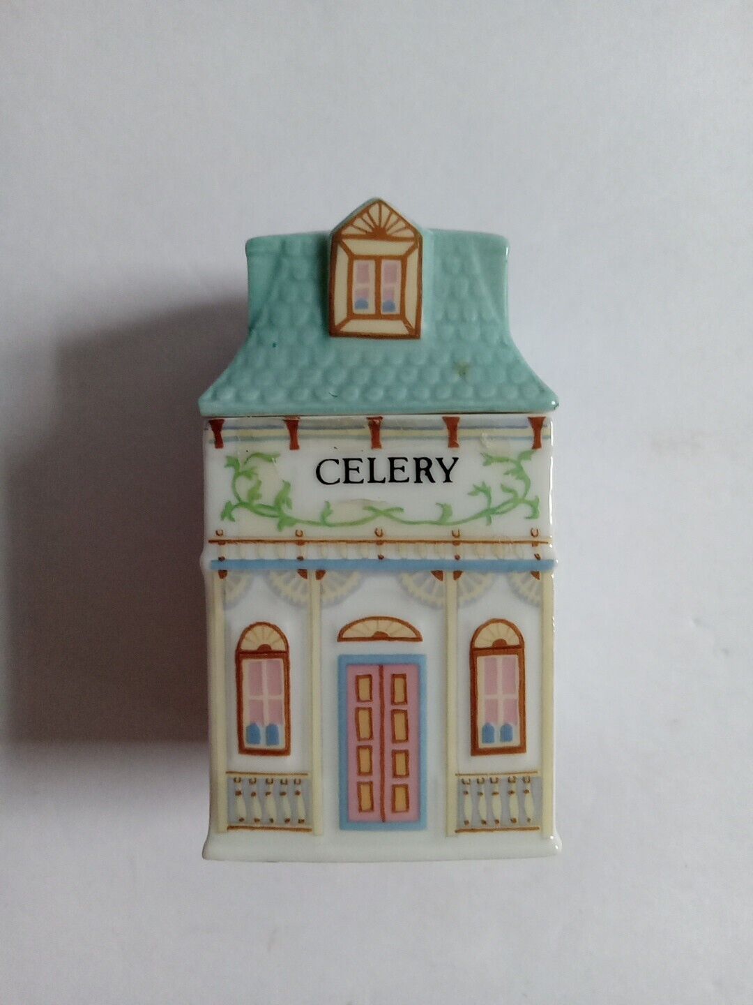Vintage 1989 Lenox Spice Village Celery House Porcelain Jar With Lid 