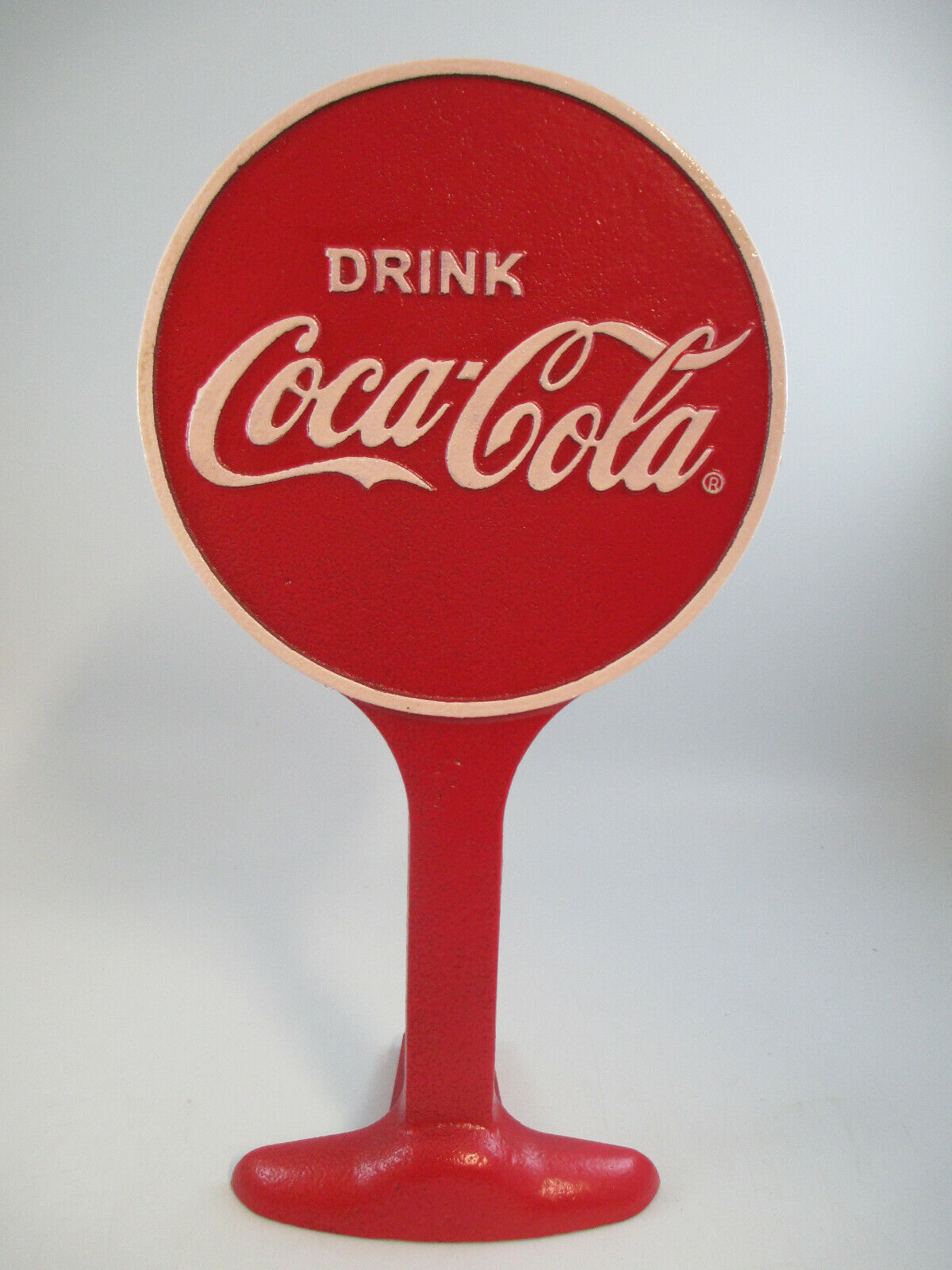 Coca-Cola Doorstop Round Sign Cast Iron Red Drink Coca-Cola Logo Retro
