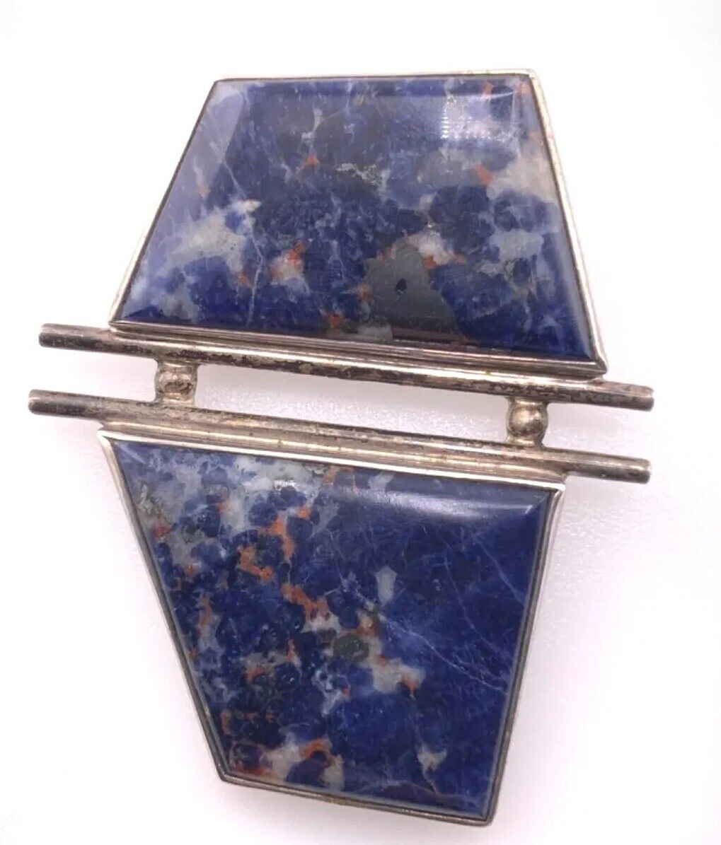 Signed Vintage Navajo J. Yates Sterling Silver Pendant, Brooch Pin Lapis Lazuli