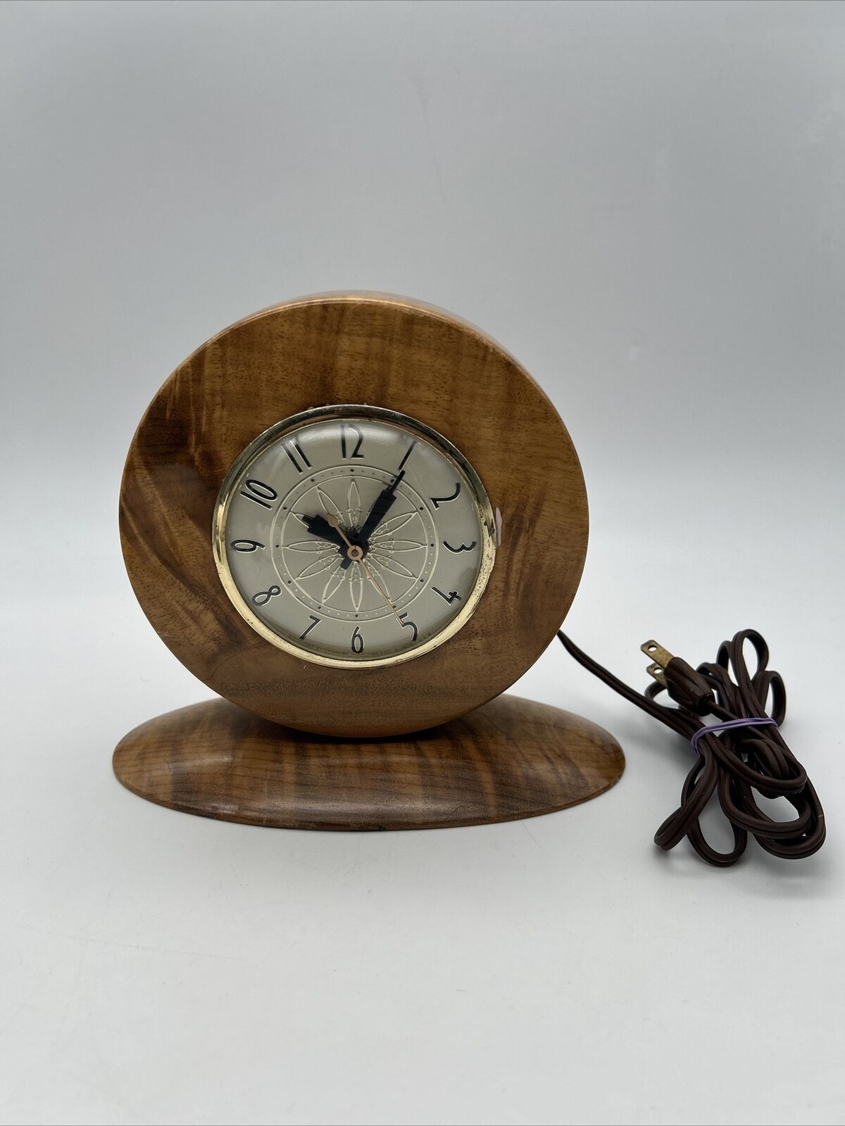 VTG  Lanshire Movement Self Starting Round Wood Mantel Clock Electric- *As Is**
