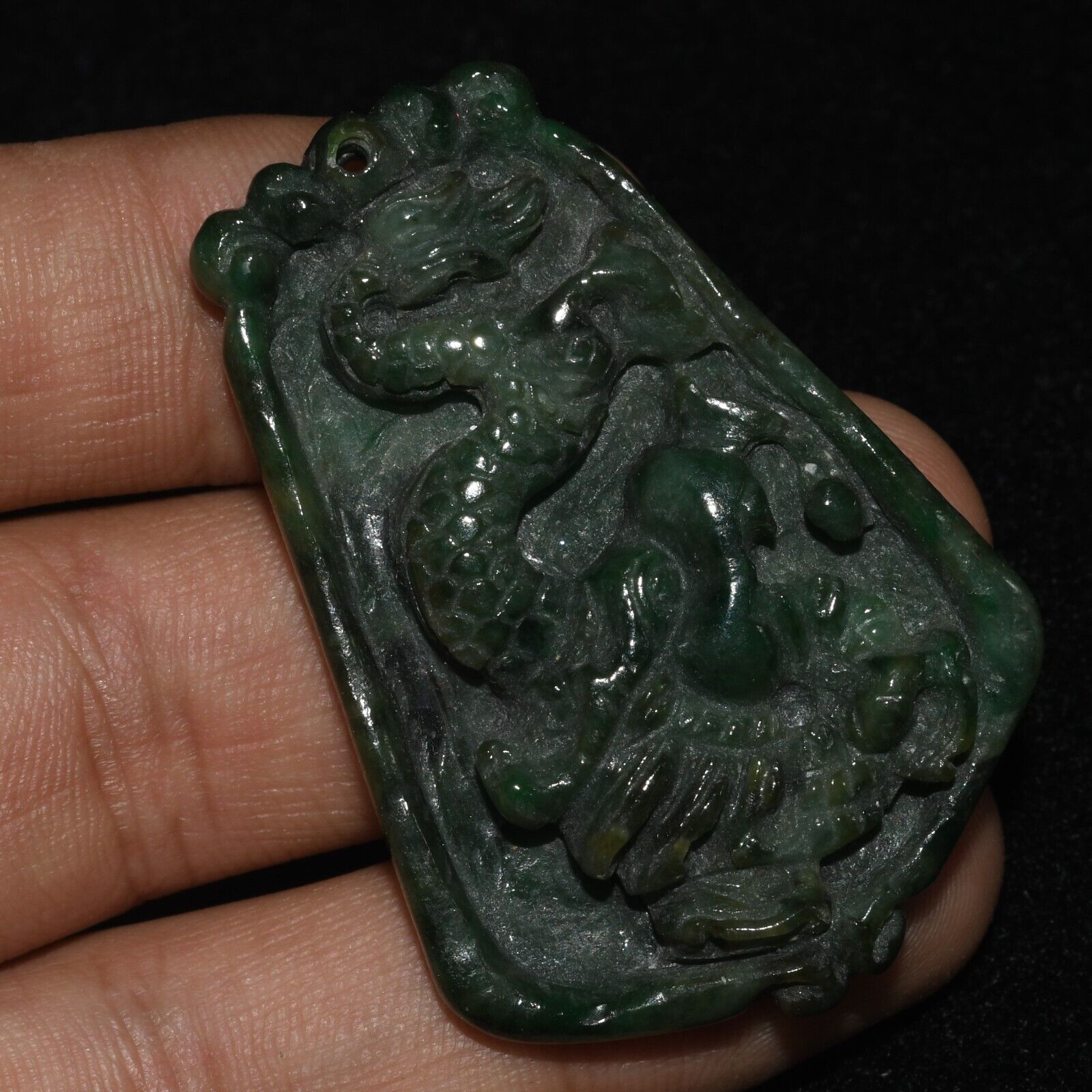 Antique Vintage Victorian Green Jade Stone Amulet Pendant in good Condition