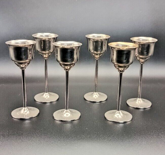 VINTAGE LOT OF SIX BRASS & SILVER PLATED SMALL GOBLETS -NOT USED-  c1970 v/g