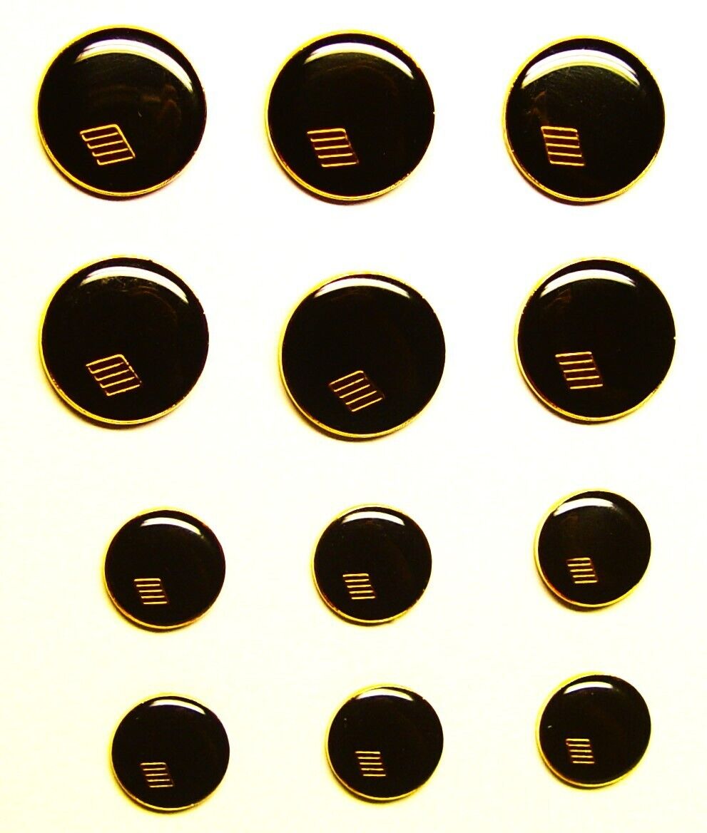 Unknown brand Replacement Buttons 12 Acrylic Face Black/Gold Buttons Good Cond.