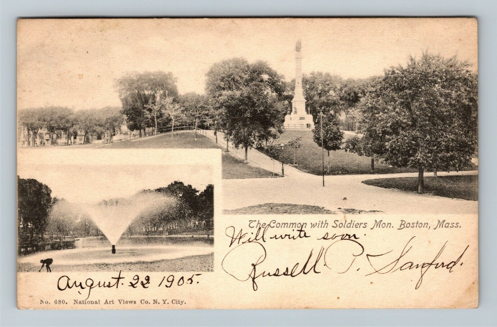 Boston MA-Massachusetts, The Common, Soldiers Monument, c1905 Vintage Postcard