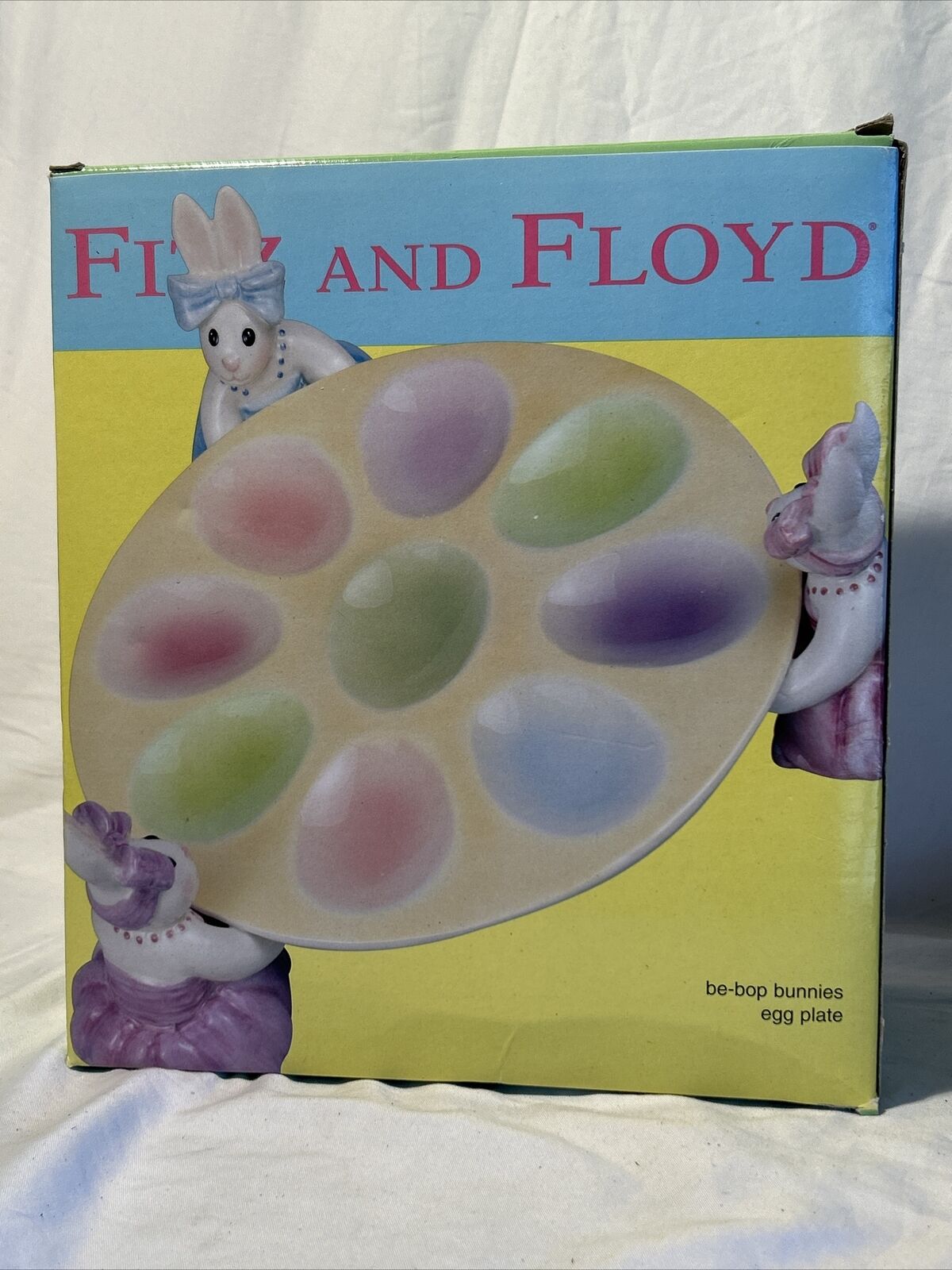 Fitz And Floyd Be Bop Bunnies Easter Egg Holder Plate Multi Color With Box