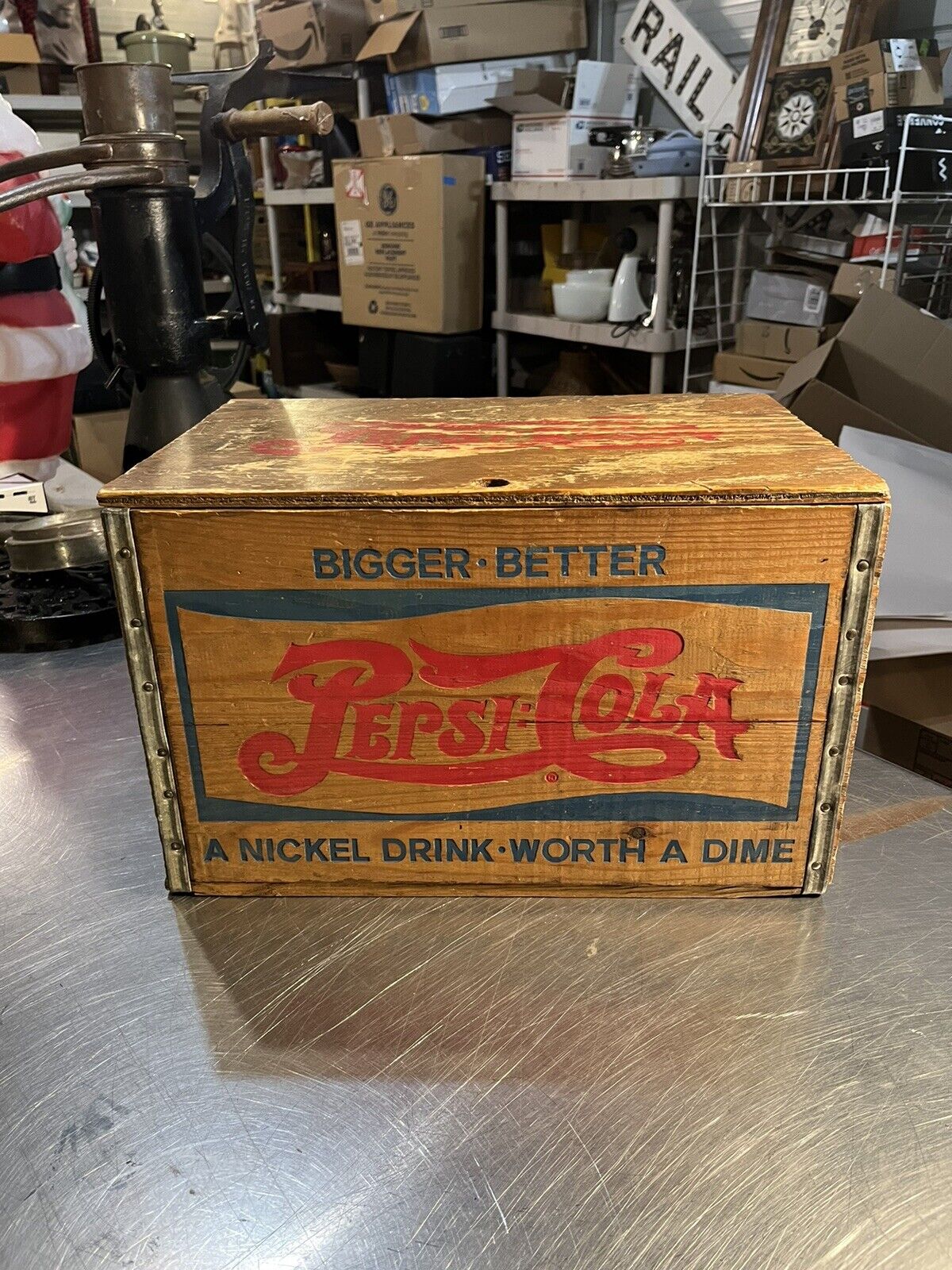 Vintage Wooden Pepsi Crate box w/ Checkerboard Top