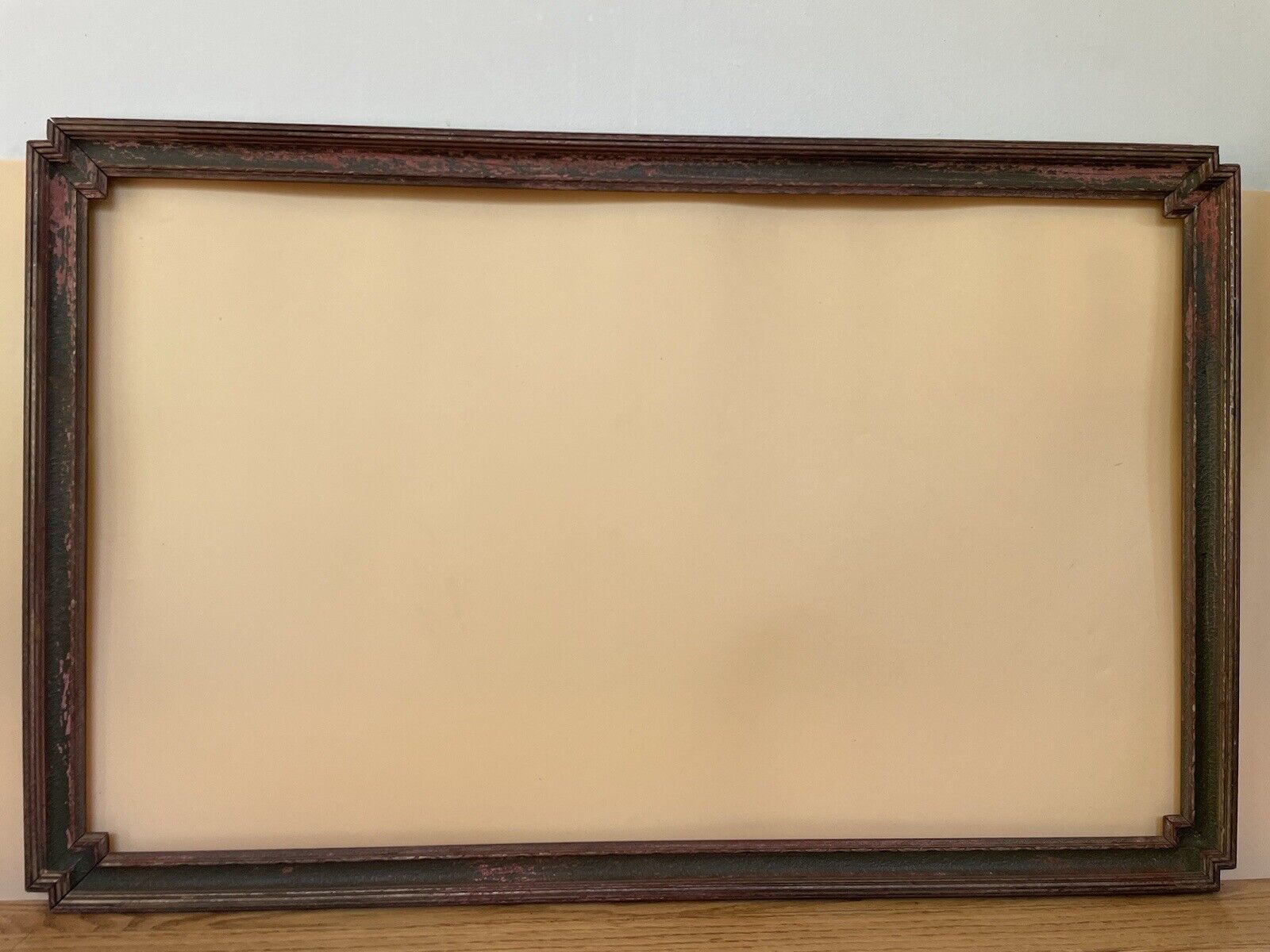 Rare Antique Large Wooden OOAK Design Art Frame 32.5x20.5x0.75”-Pink /Green/Gold